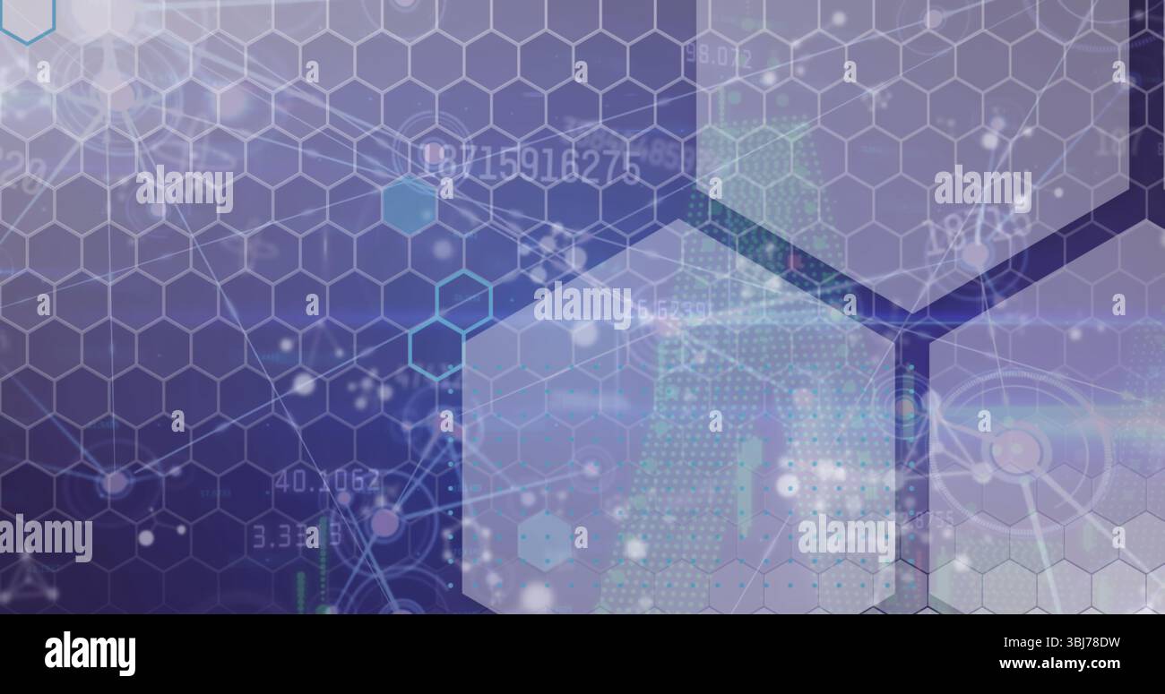 Shifting translucent hexagonal grid morphing in virtual interface ...