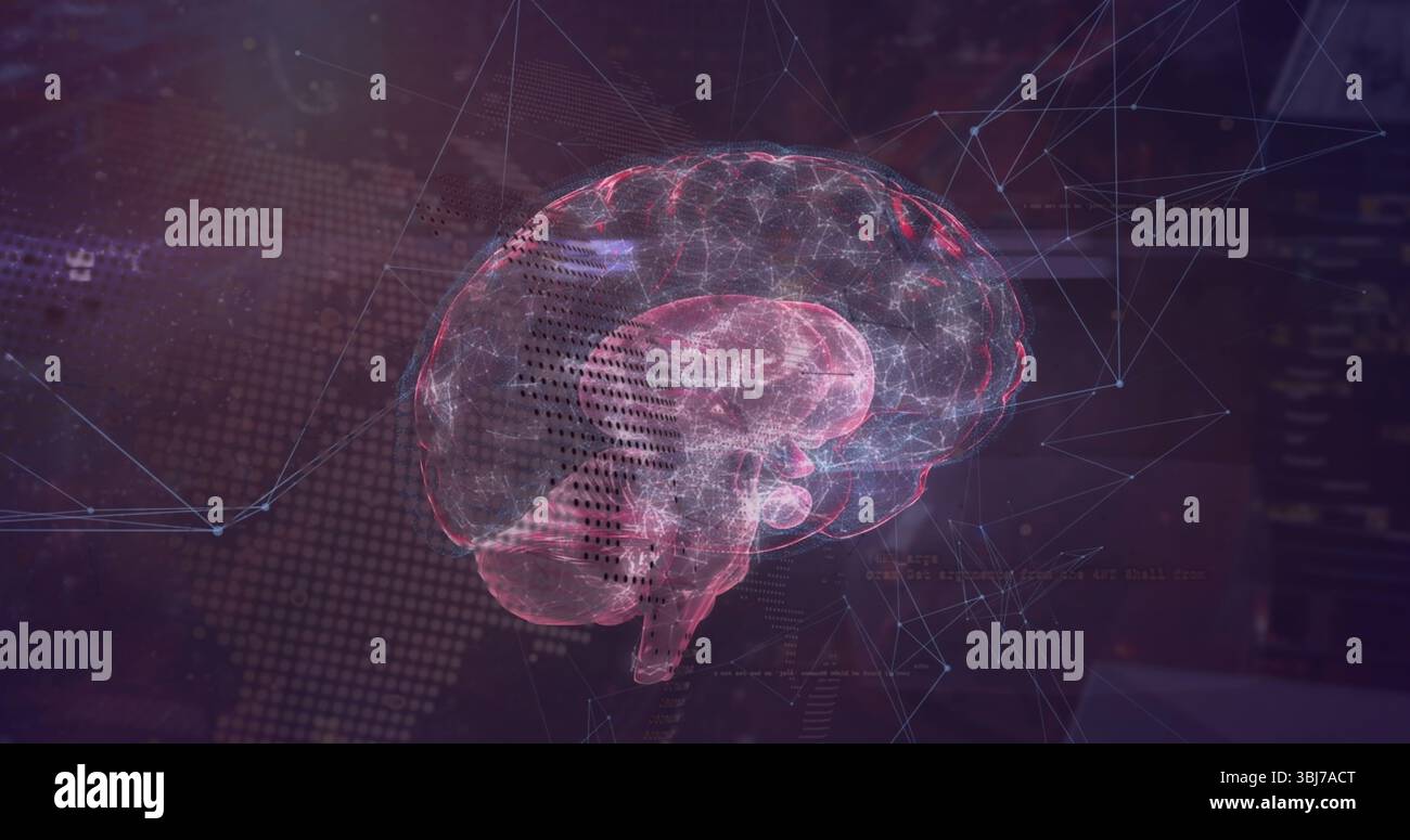 Floating holographic brain model showing glowing pathways and nodes in ...
