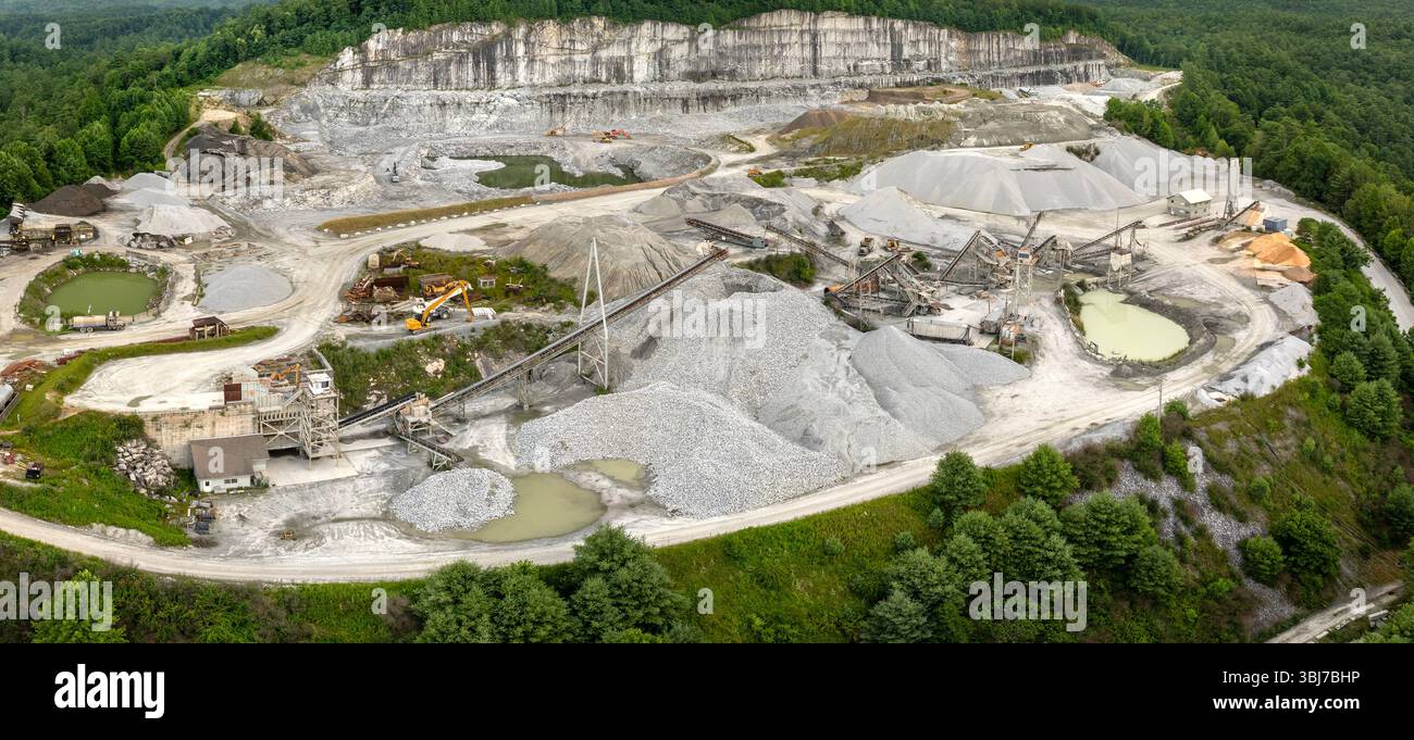 Sand open-pit mining quarry with processing plant for crushed stone ...