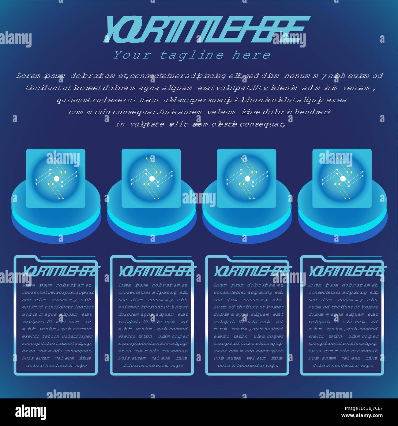 Blue Isometric Infographic Technology Template Four Sections Stock Vector