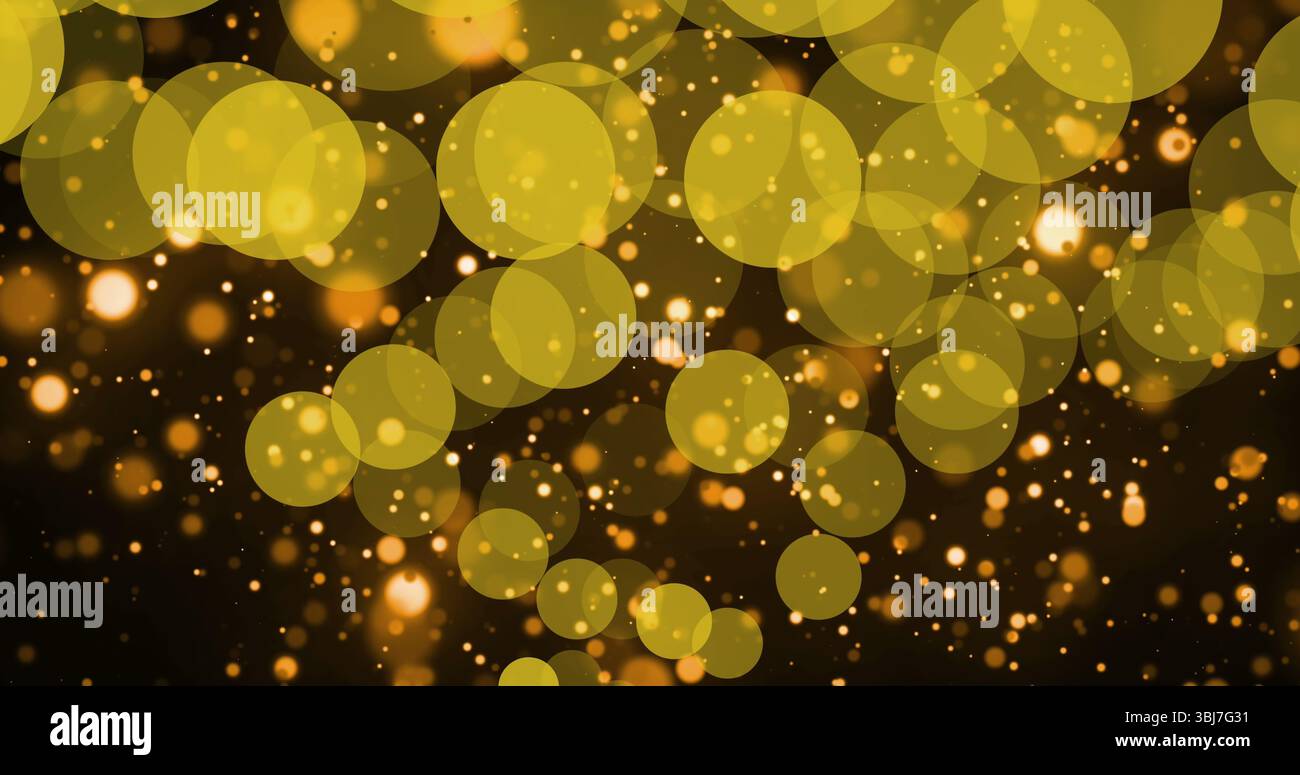 Glowing golden bokeh light circles forming abstract display in dark ...