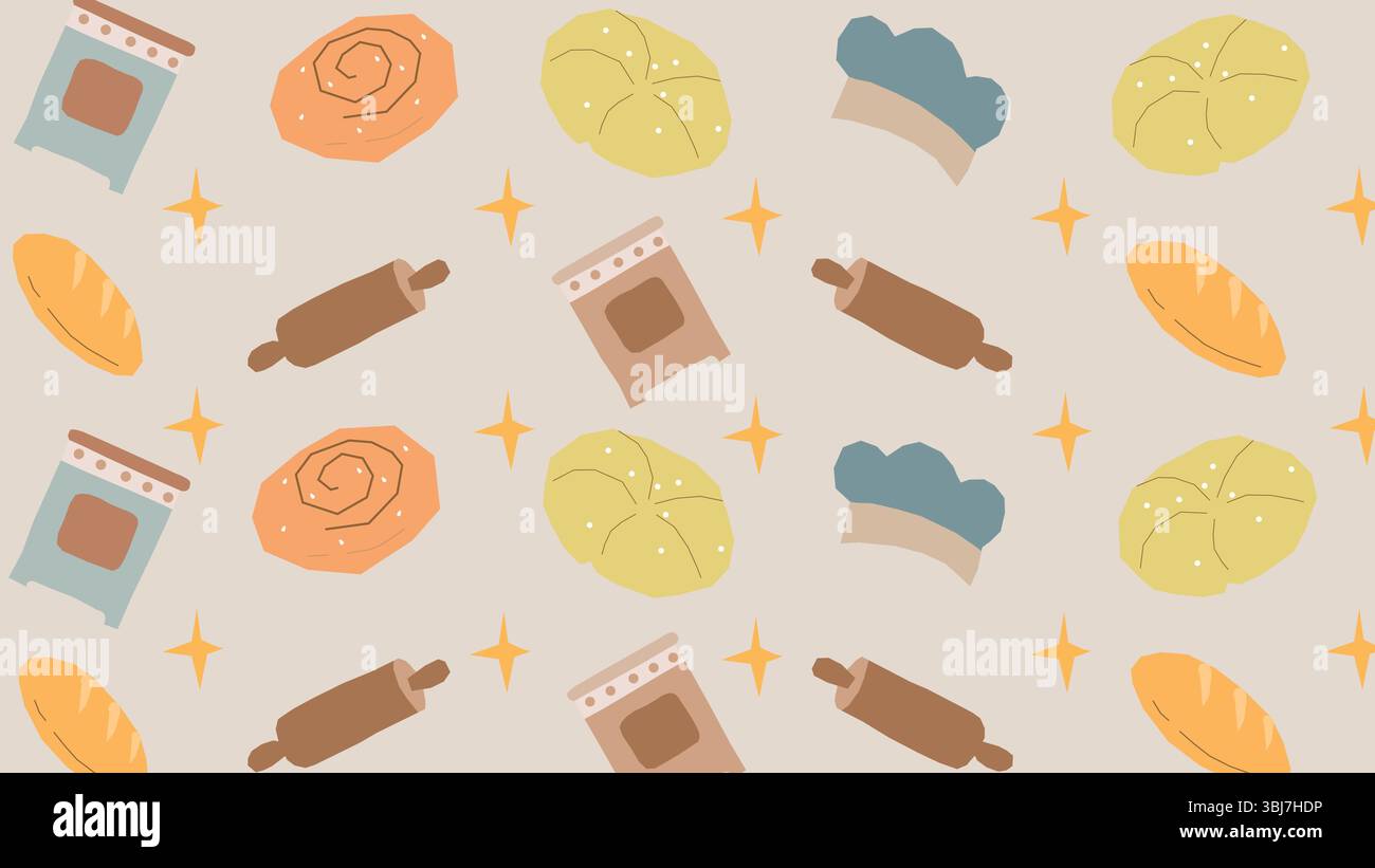 Rolling pin and bread elements background Stock Vector