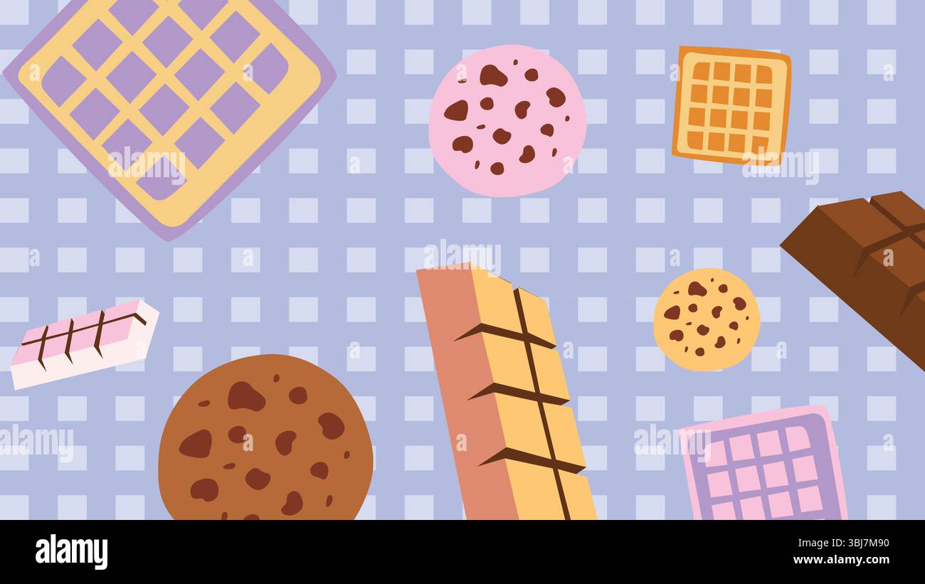 Waffles and chocolate snacks background Stock Vector