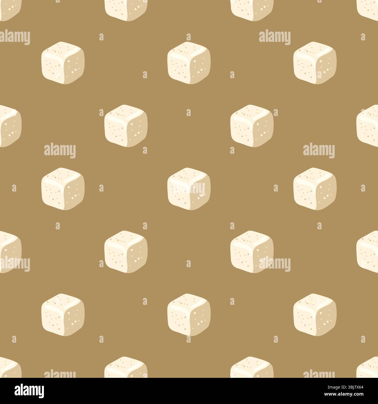 Seamless pattern with sugar cubes on brown background. Cartoon vector background Stock Vector