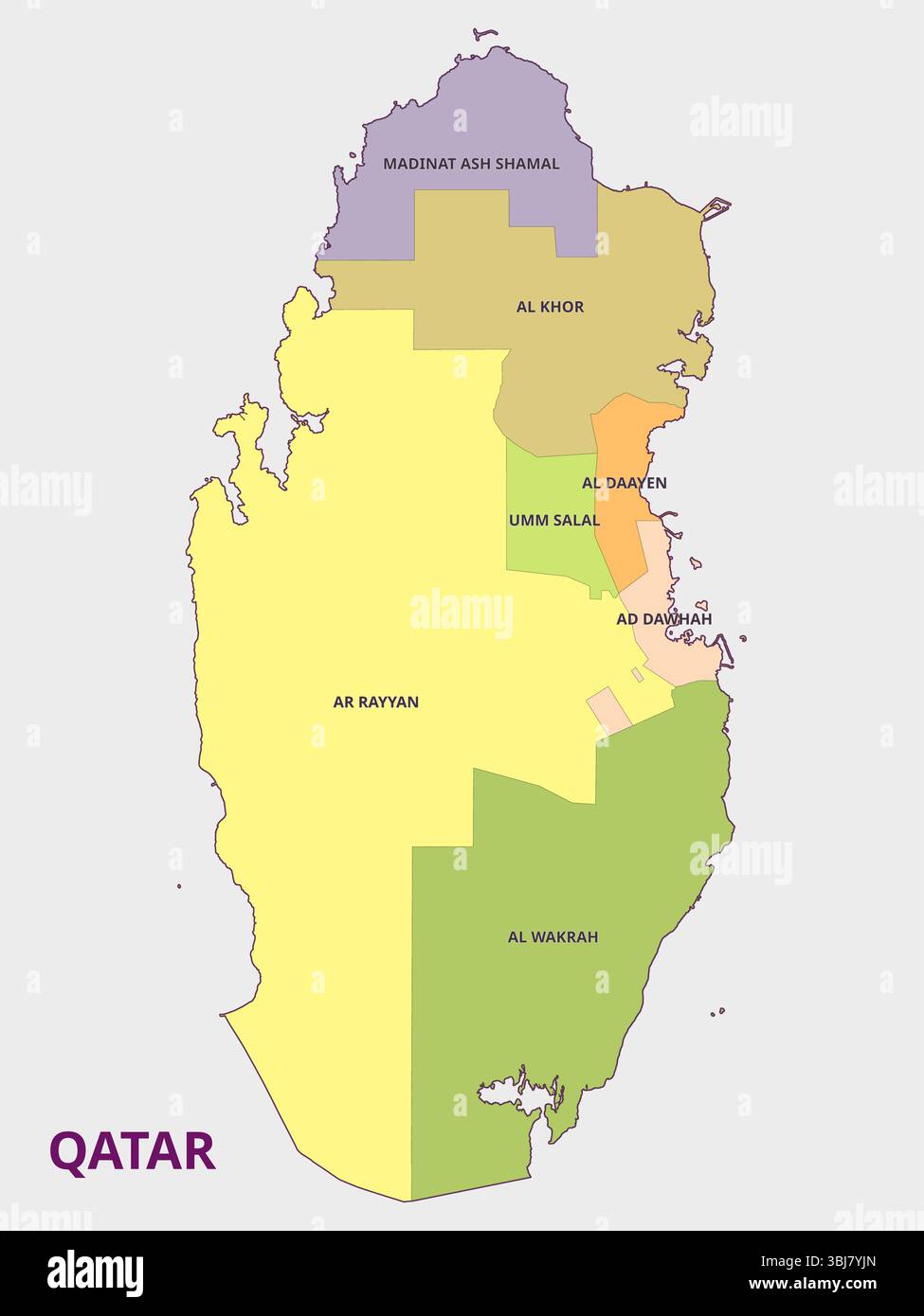 Map of Qatar with Administrative Regions Stock Vector Image & Art - Alamy