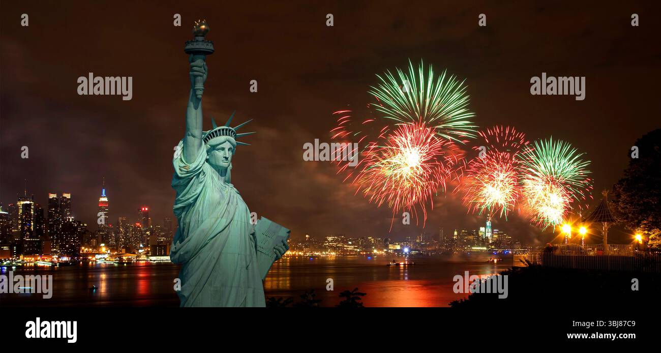 The July 4th firework over Hudson River in New York City Stock Photo ...