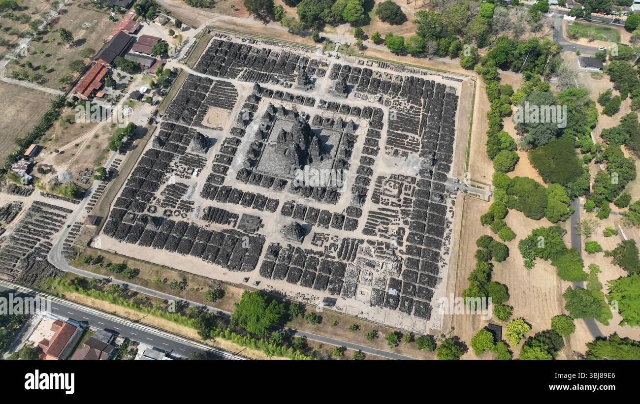 Majestic Candi Sewu complex from above shows the central sanctuary and ...