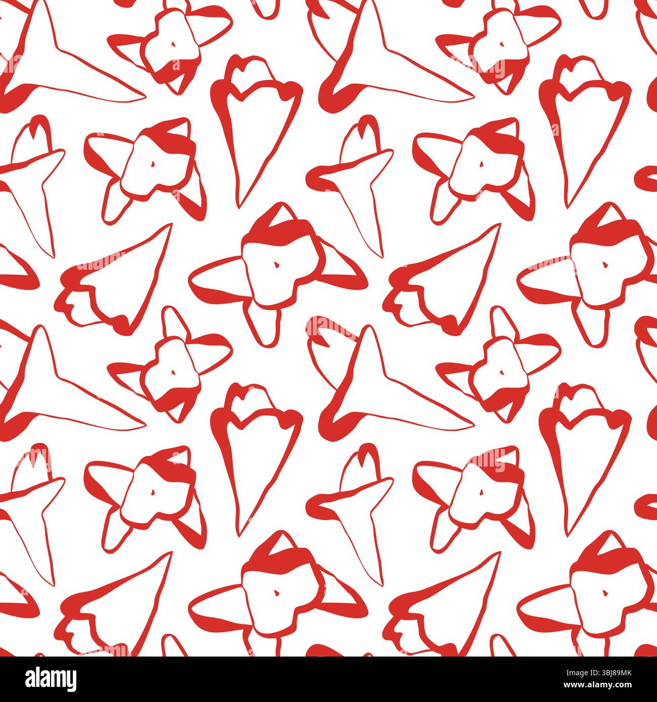 Seamless floral clove pattern with red line art on clean white ...