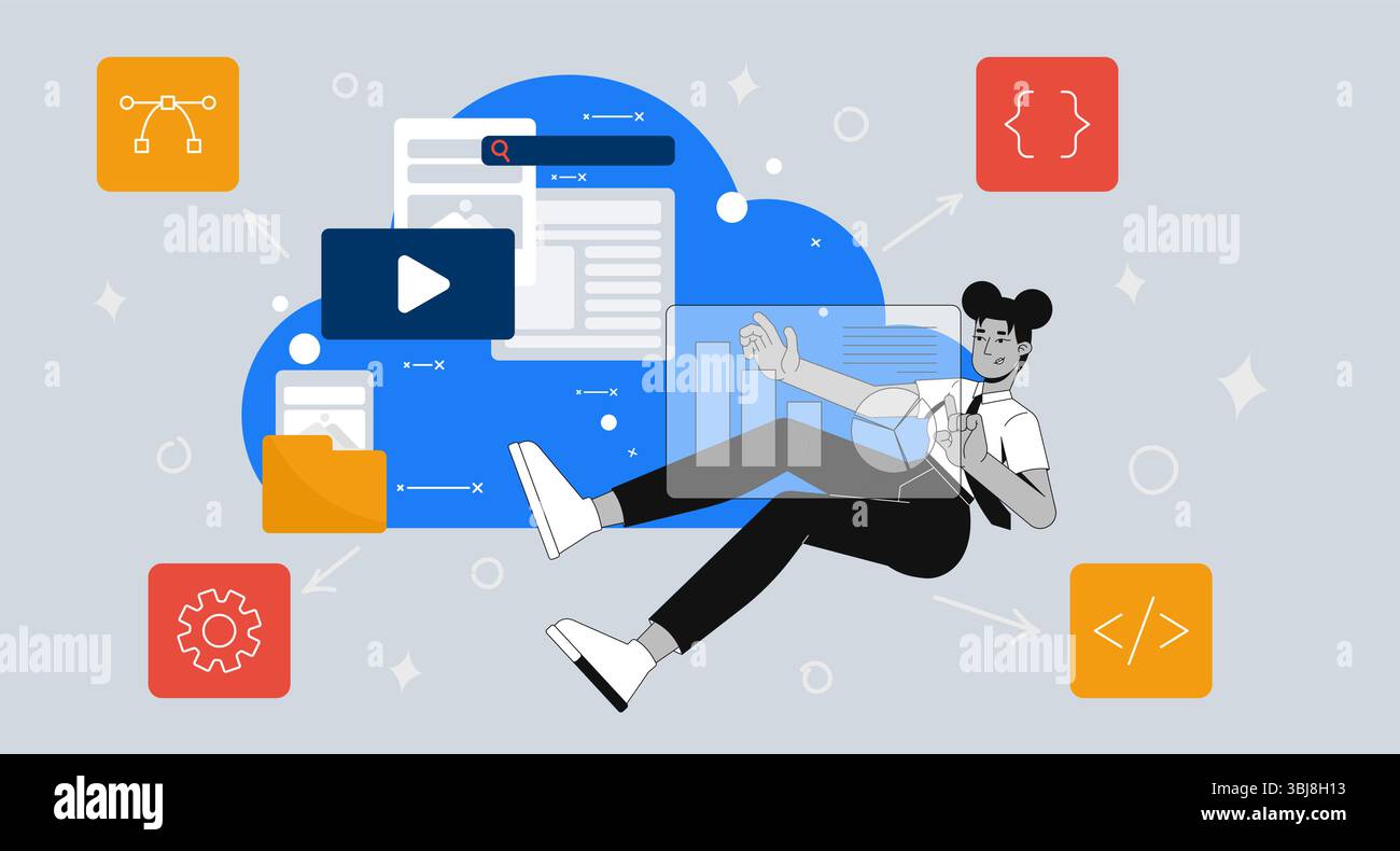 Cloud-based web development 2D illustration concept Stock Vector