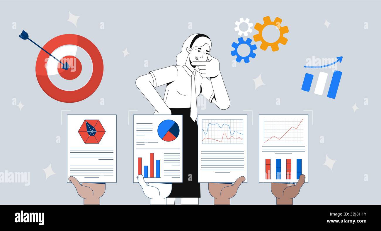 Data-driven decision making and business analytics 2D illustration concept Stock Vector