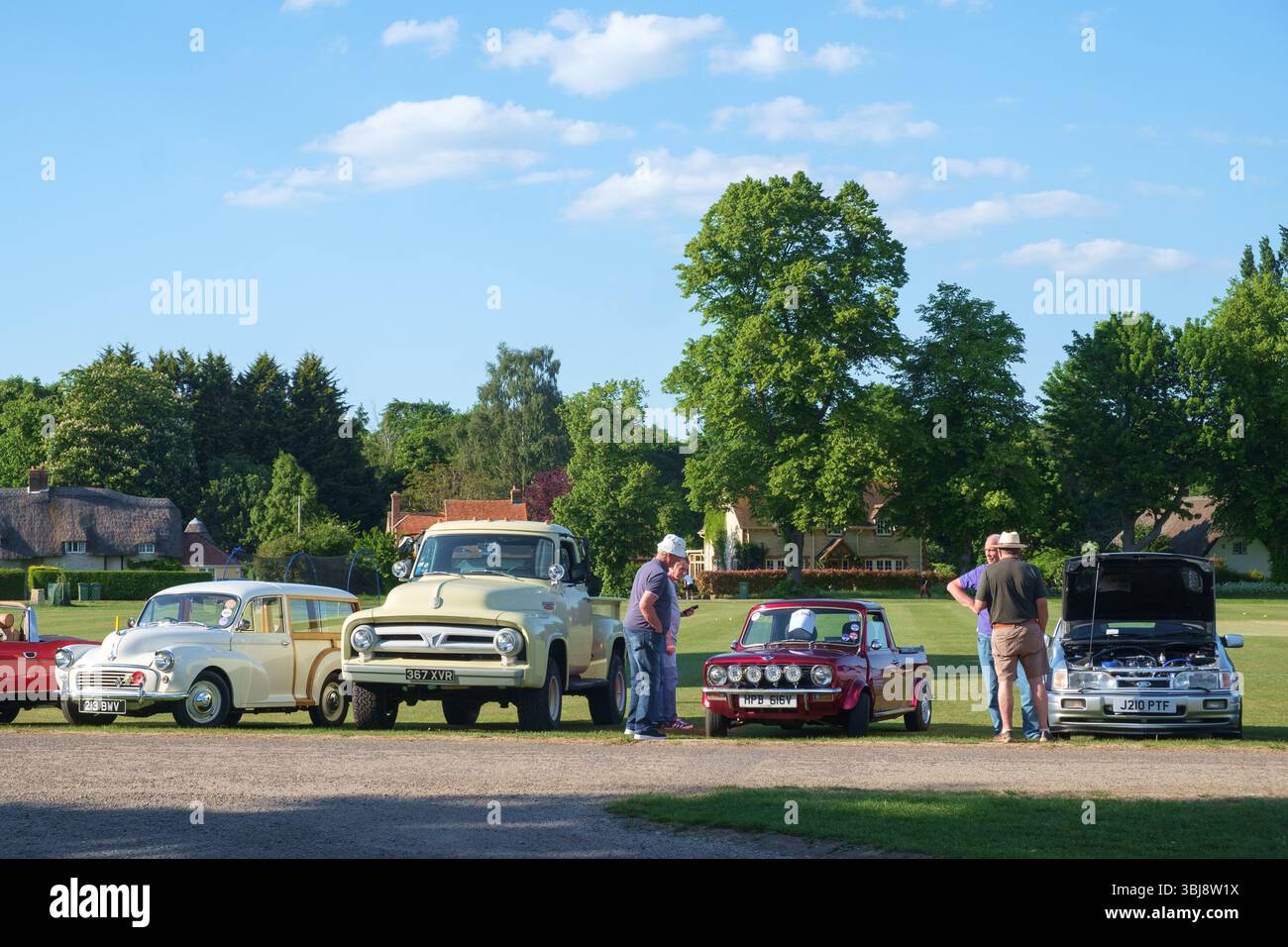 Classic cars on the green at Warborough, Oxfordshire Stock Photo