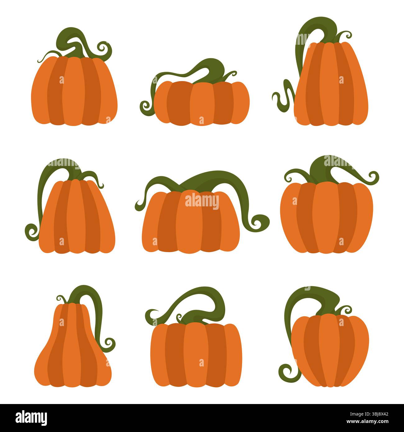 Pumpkin flat illustration set isolated on white background Stock Vector