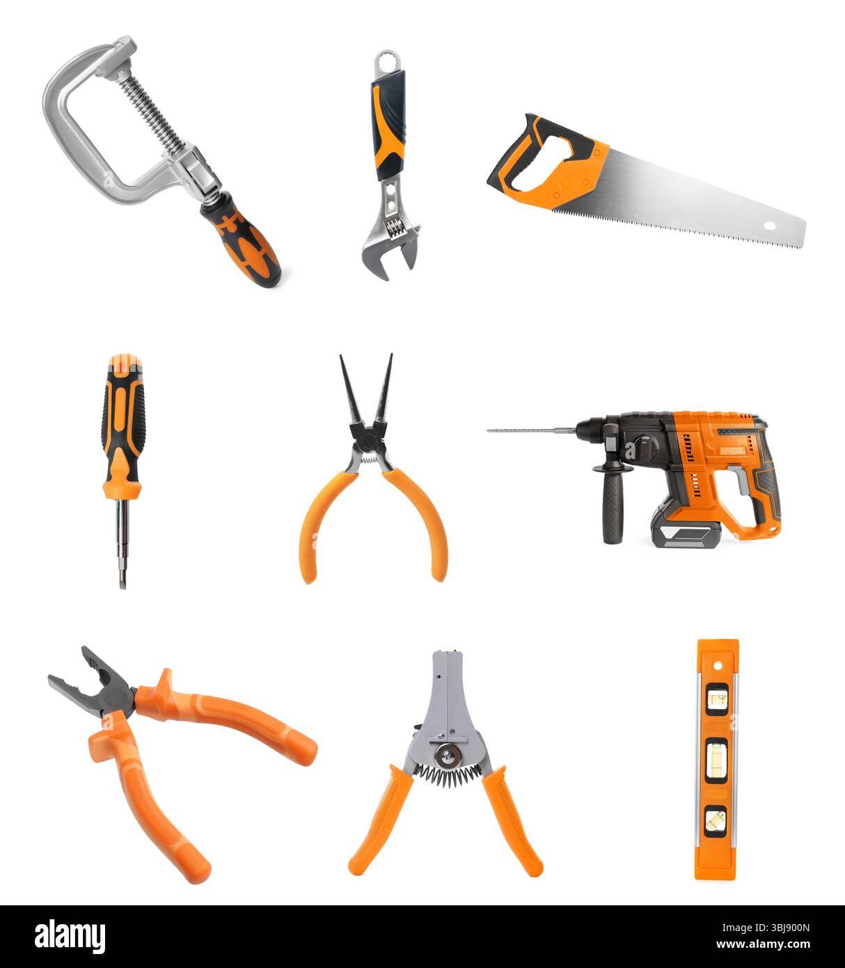 Different construction tools on white background, collage Stock Photo