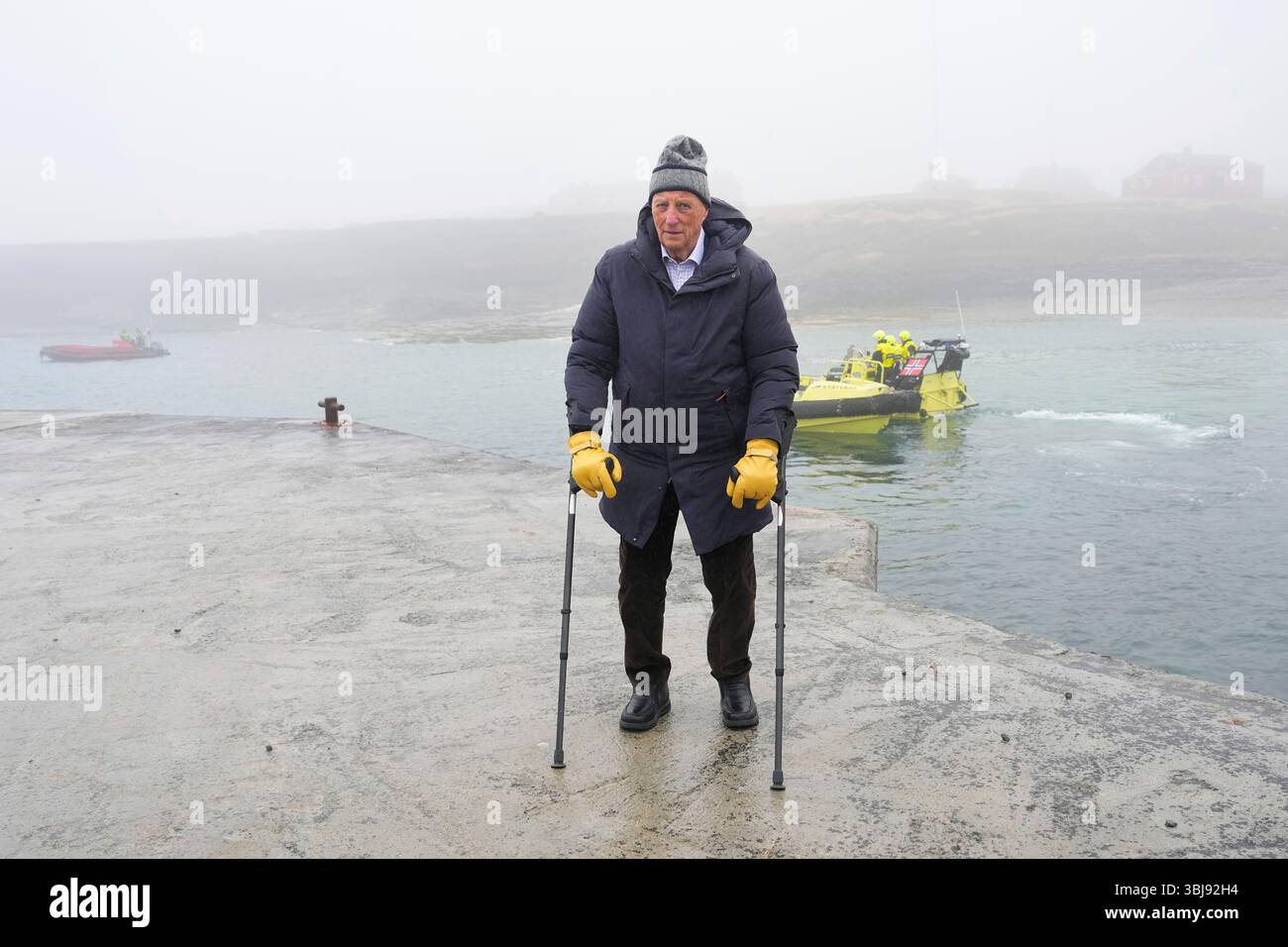Norway's King Harald poses for the media on Bjornoya, Norway, Saturday ...