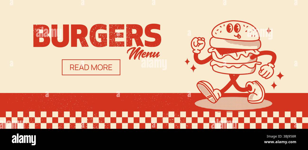 Retro Burger Guy Web Banner Stock Vector