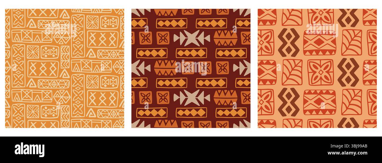 Polynesian Hawaiian Tapa Seamless Patterns Set Stock Vector Image Art