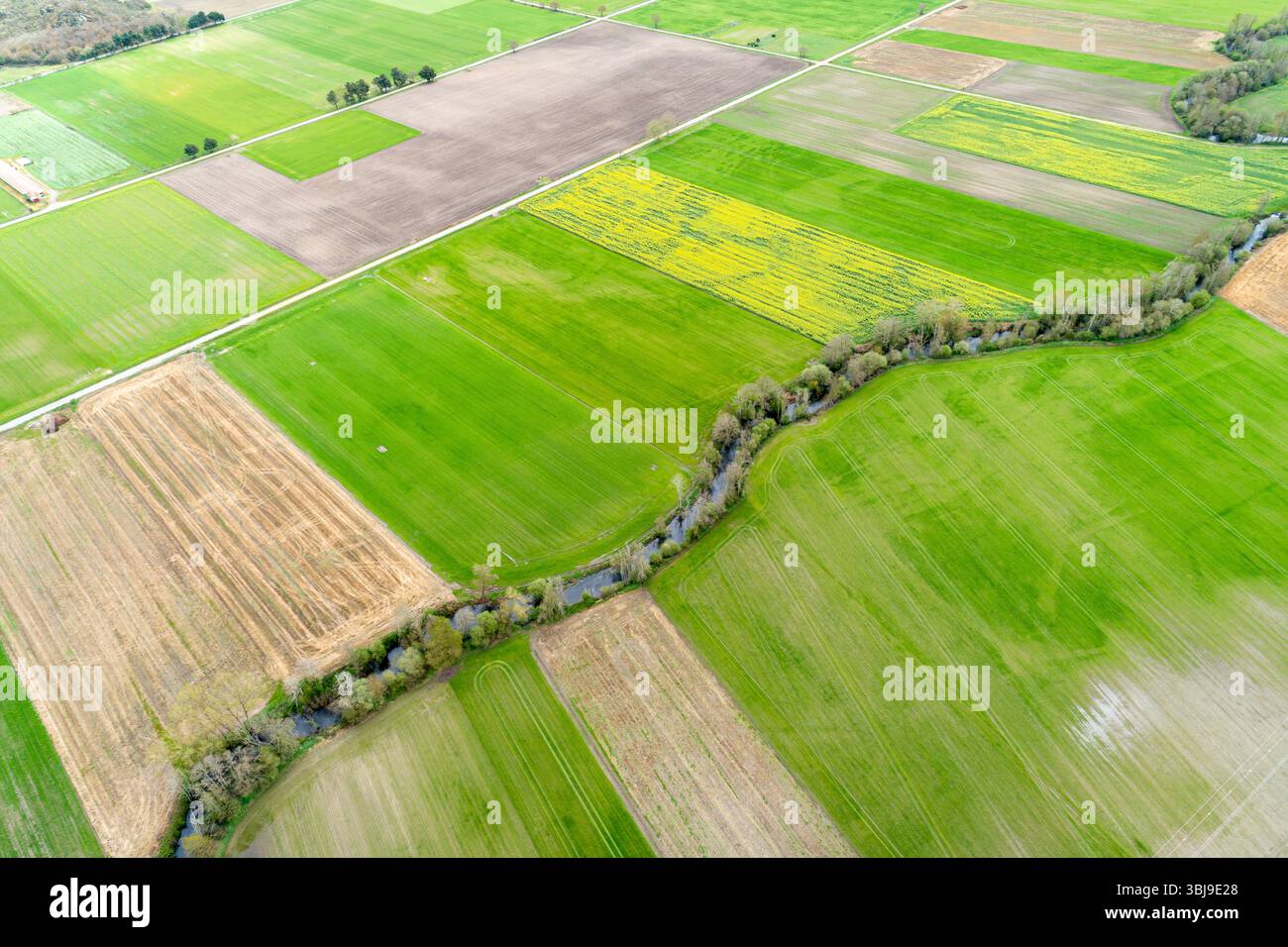 aerial view of agricultural fields and a winding river Stock Photo - Alamy