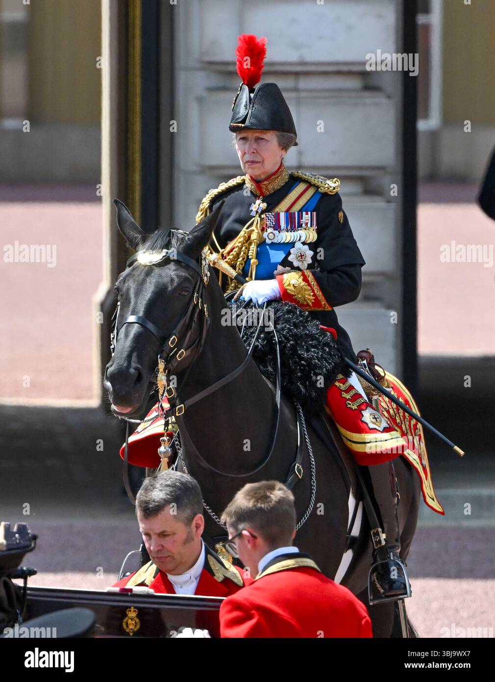 London, UK. 14th June, 2025. Princess Anne watches on as King Charles III takes the Salute during the King's Birthday Parade, Trooping The Colour Buckingham Palace, London, UK. Credit: LFP/Alamy Live News Stock Photo