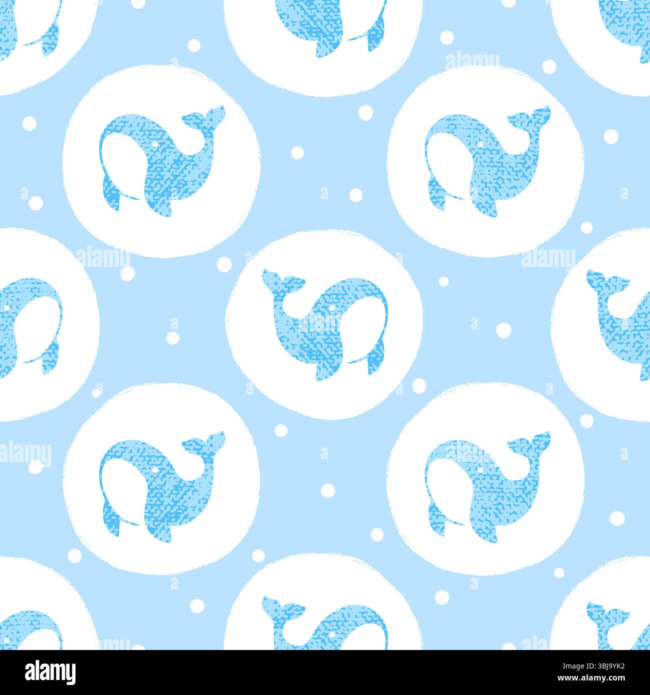 Cute blue whale pattern. Seamless polka dot background Stock Vector