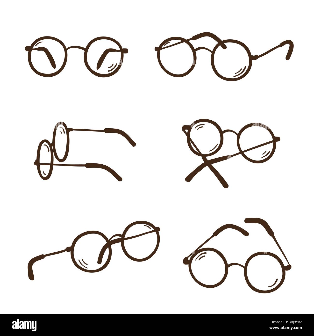 Spectacles Cartoon Style Doodle eyeglasses set. Cartoon eyewear symbol vector illustration Stock ...
