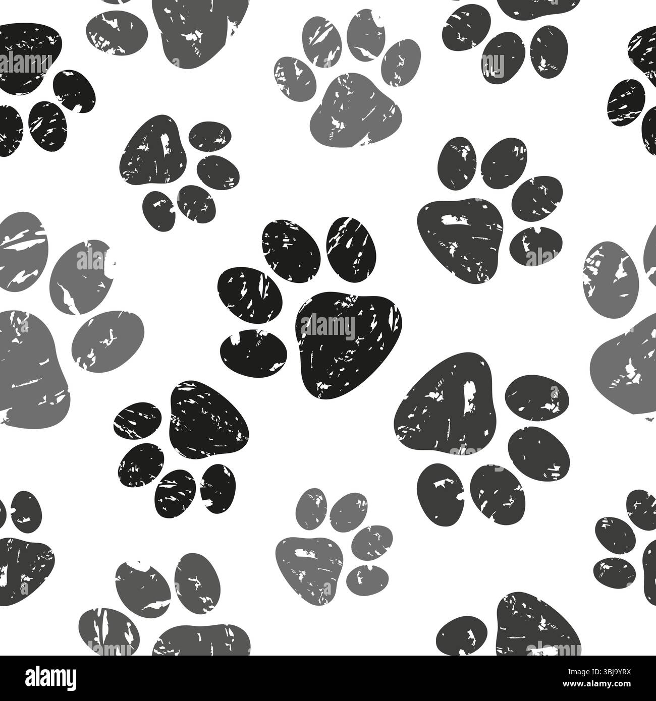 Paws print seamless pattern. Vector background with black cats paws Stock Vector