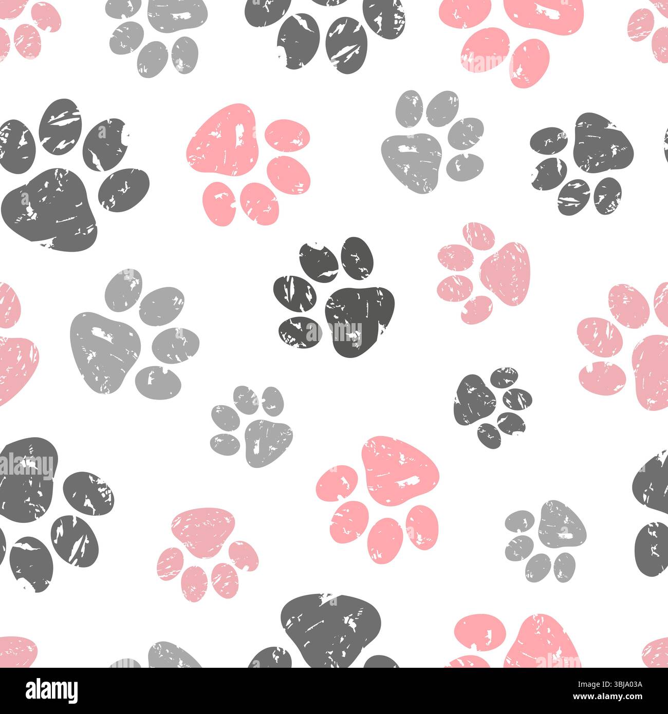 Paws print seamless pattern. Vector background with black and pink cats paws Stock Vector