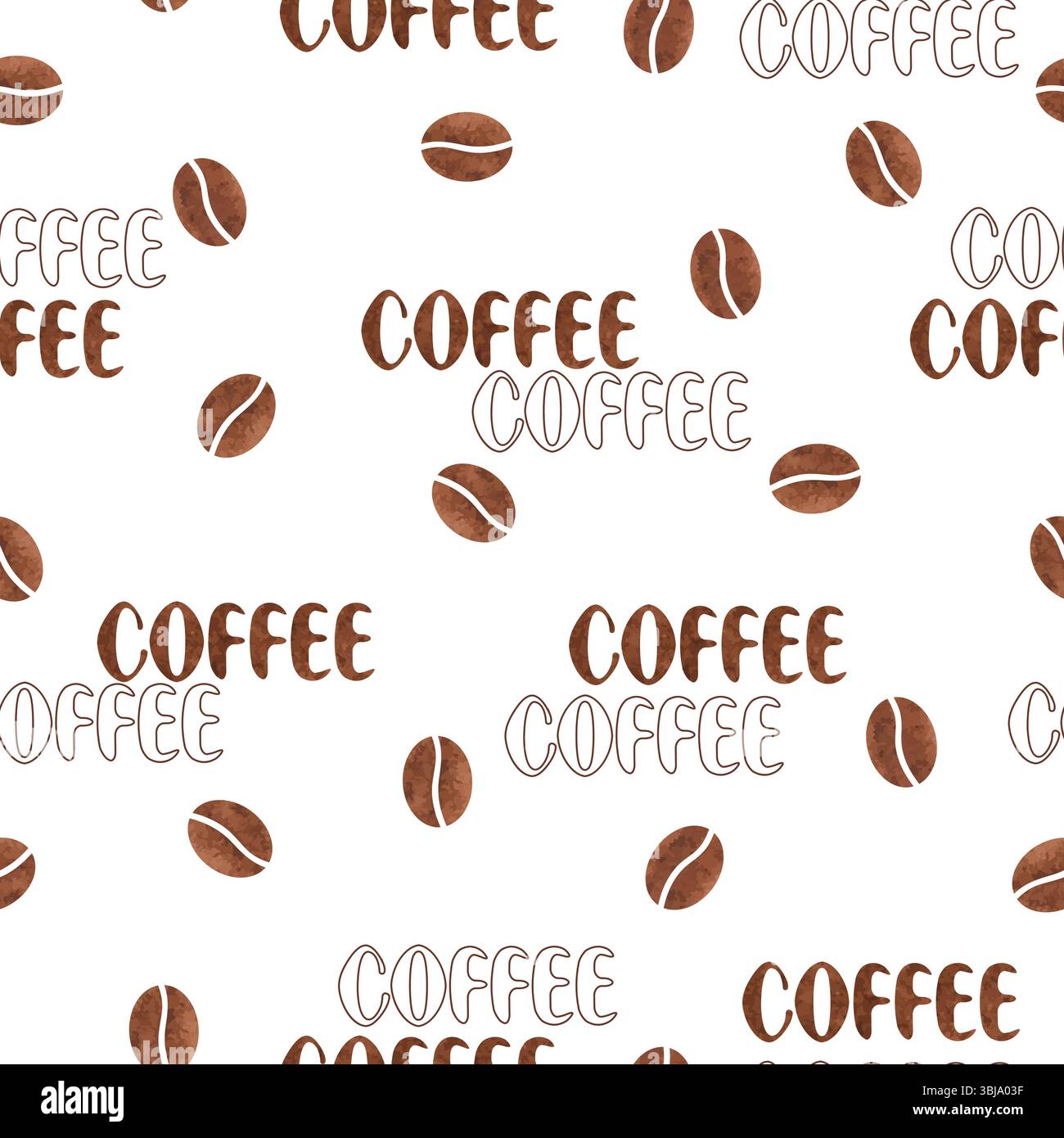 Coffee beans seamless pattern. Vector watercolor coffee illustration Stock Vector