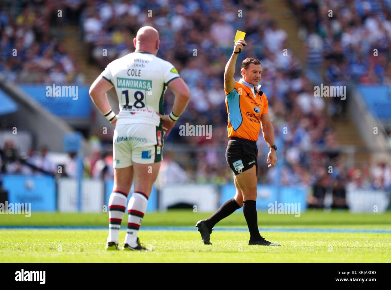 Leicester Tigers' Dan Cole receives a yellow card in his final game for ...