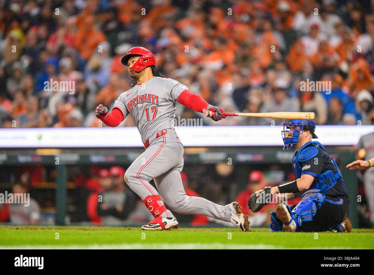 DETROIT, MI - JUNE 13: Cincinnati Reds RF Connor Joe (17) at bat during ...