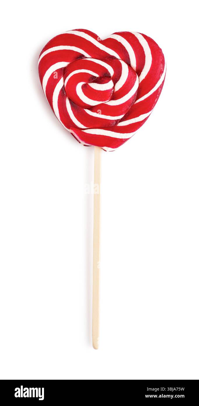 Heart lollipops candy on a stick isolated on white. Clipping path included Stock Photo
