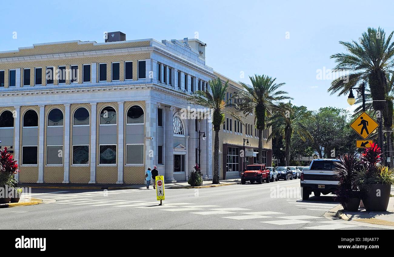 New Smyrna Beach Historic District, Canal Street. Historic State Bank Building built in 1906. - Smartphone Captured Stock Image
