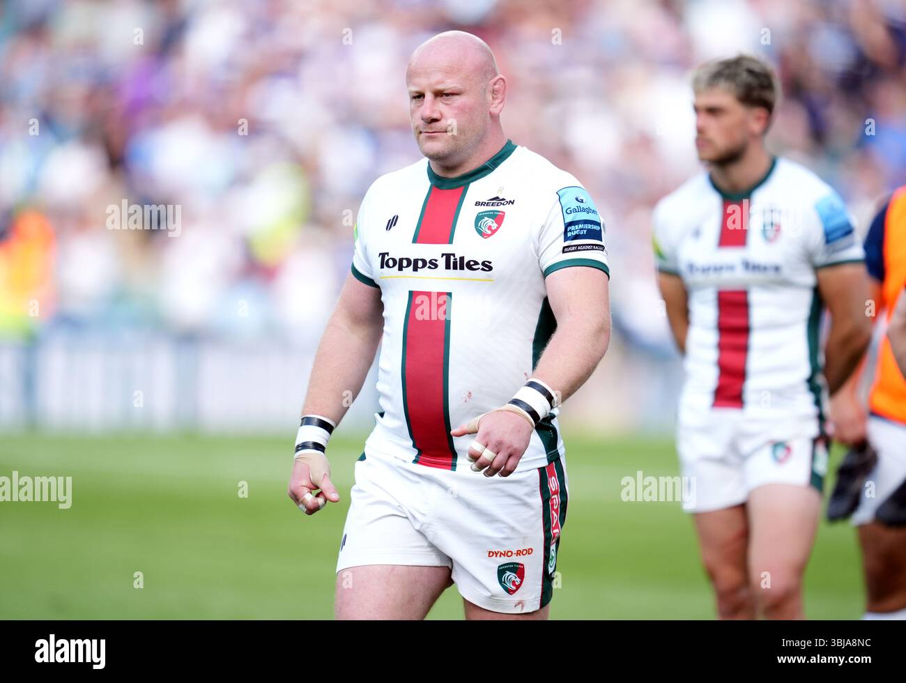 Leicester Tigers' Dan Cole appears dejected following defeat in the ...