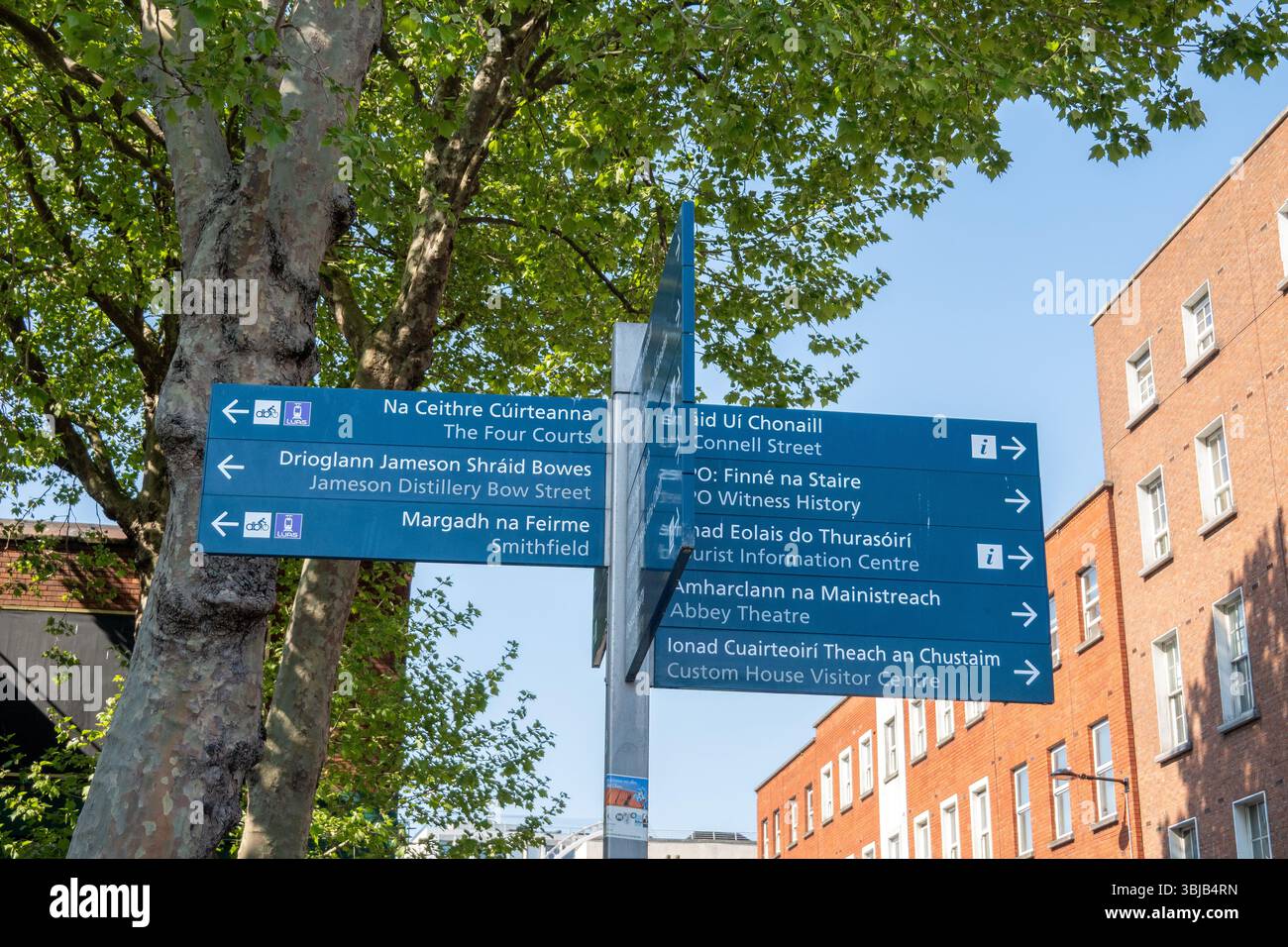 Tourist Attraction Sign Post Dublin Ireland City Centre Historic Buildings And Shopping Streets On The Banks Of The Liffey River, Stock Photo Stock Photo