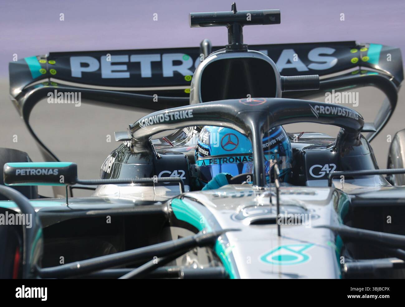 Mercedes driver George Russell, of the United Kingdom, drives during ...