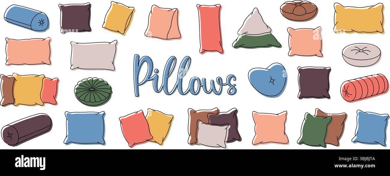 Comfortable pillows set. Orthopedic pillows for sleeping. Stock Vector