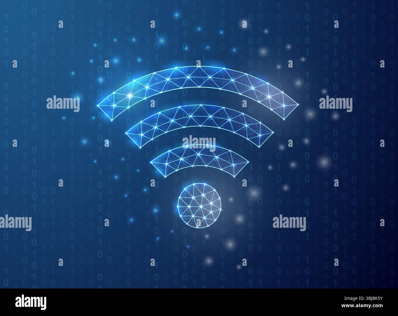 Wi-Fi polygonal symbol with binary code background. Internet zone concept design illustration. Connection polygonal wireframe Stock Vector