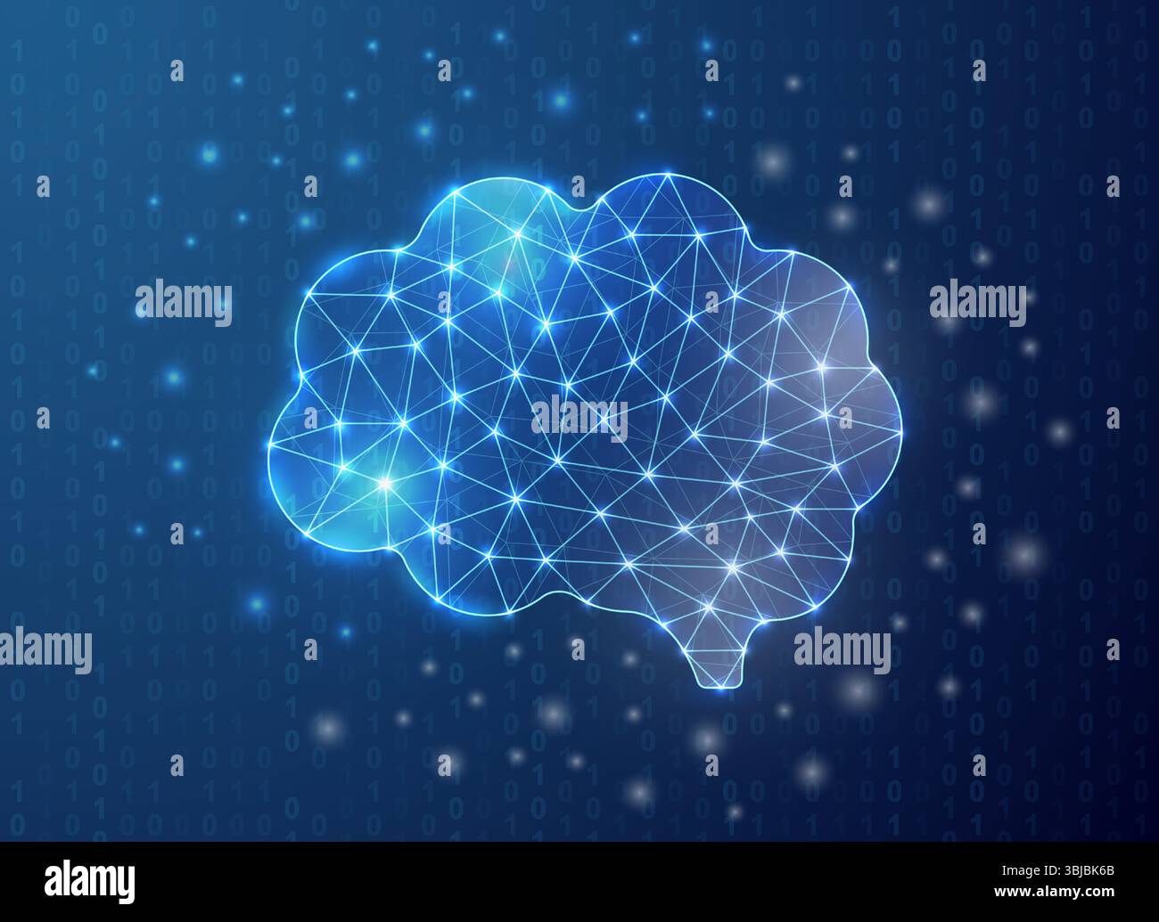 Human brain polygonal symbol with binary code background. Mind concept design illustration. Organ polygonal wireframe. Stock Vector