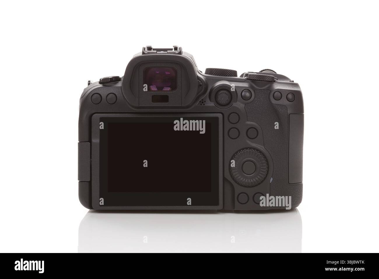 Mirrorless full frame professional camera back isolated on white background Stock Photo
