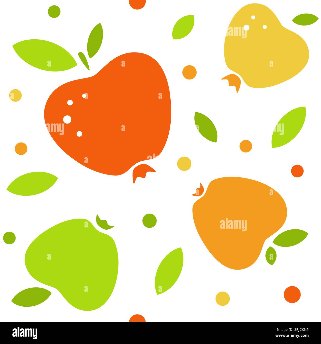 Colorful apples with leaves and dots seamless pattern Stock Vector
