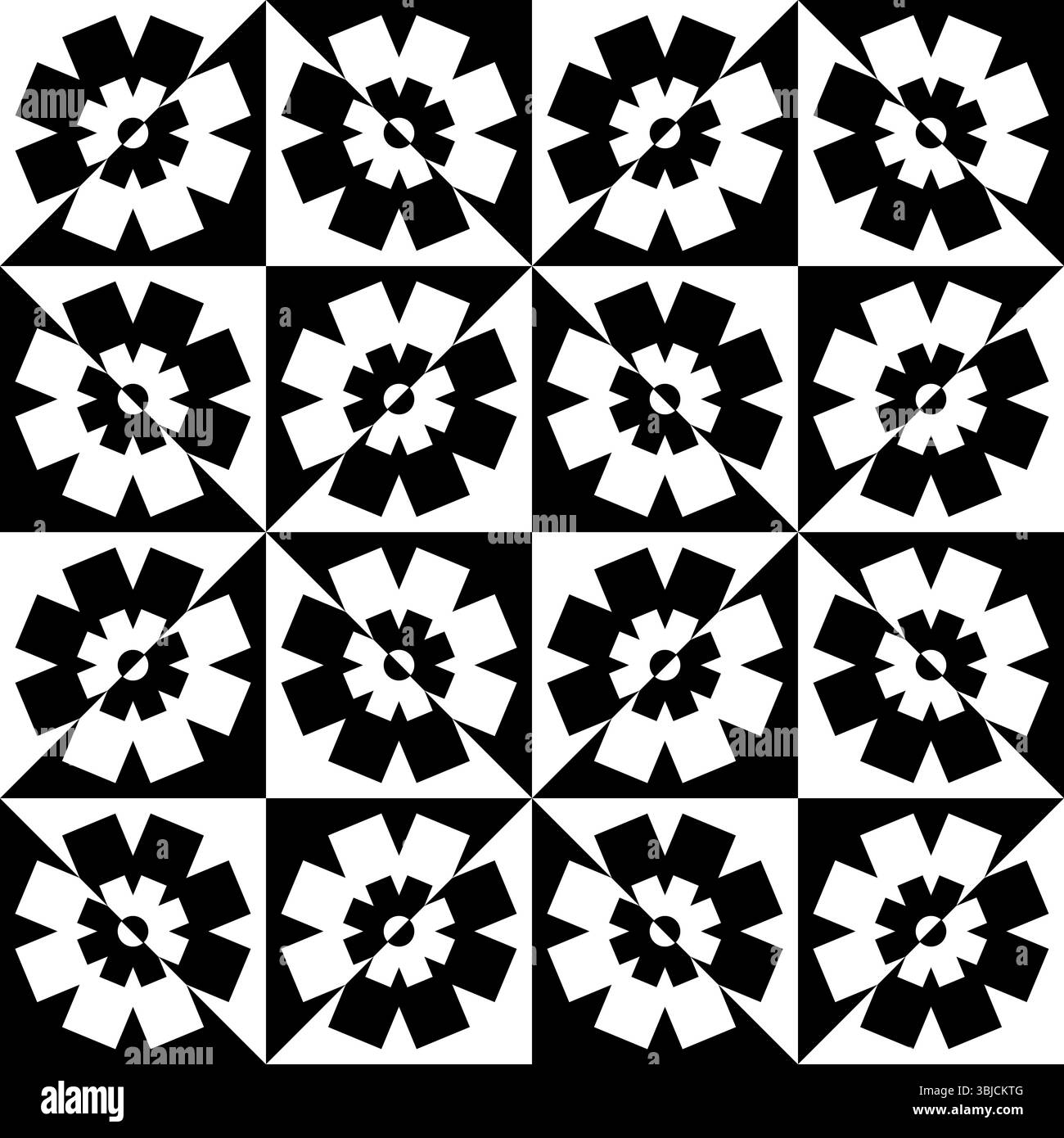 Black and white floral visual illusion seamless repeat pattern Stock ...