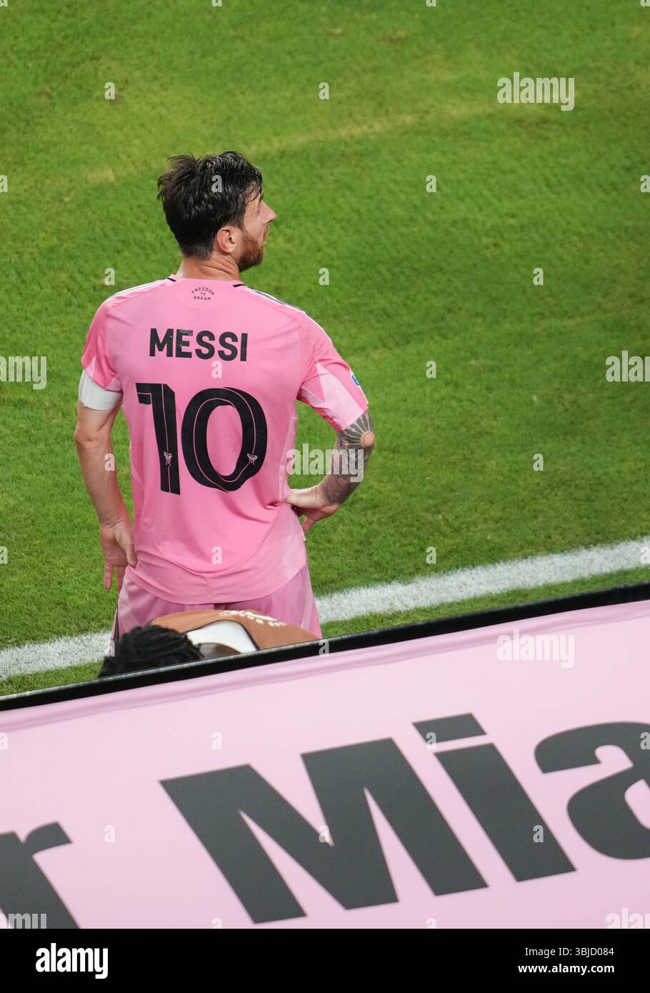 Miami, USA. 14th June, 2025. Lionel Messi of Inter Miami CF reacts ...
