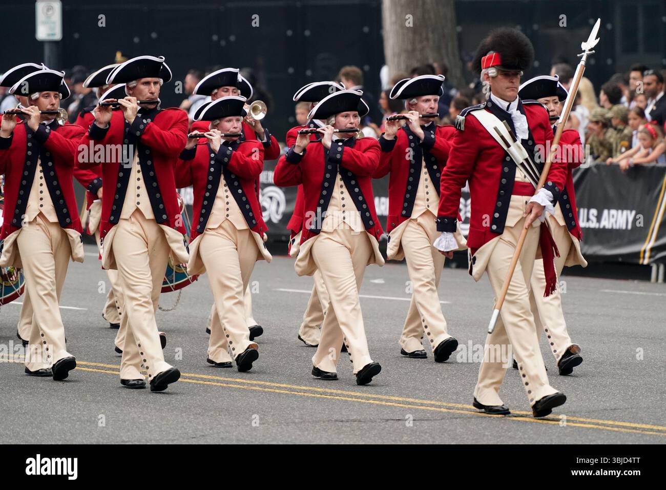 Members of the military in historic uniforms march during the US Army's ...