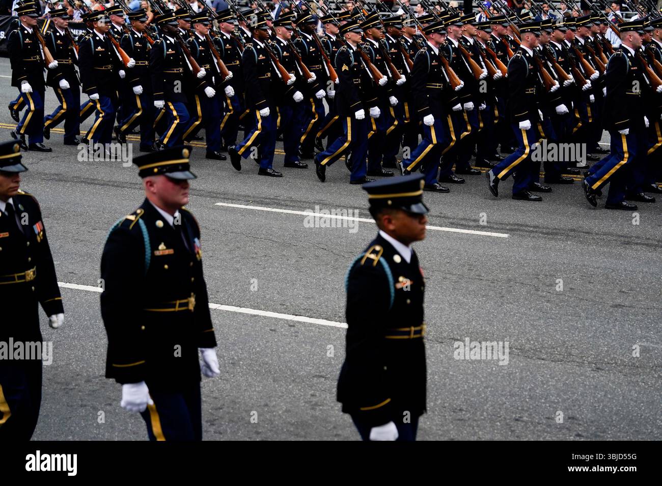 Members of the military march during the US Army's 250th Anniversary ...