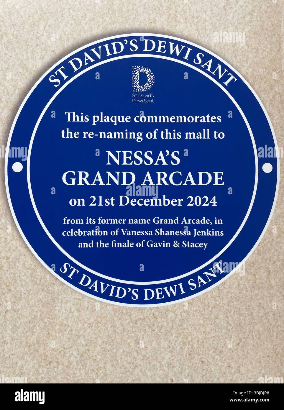 Nessa's Grand Arcade plaque, St David's Centre, Cardiff - Smartphone Captured Stock Image
