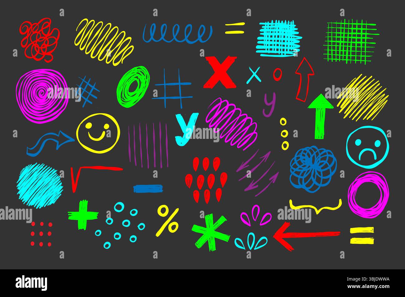 Set of Bright Abstract Pencil Scribbles Stock Vector