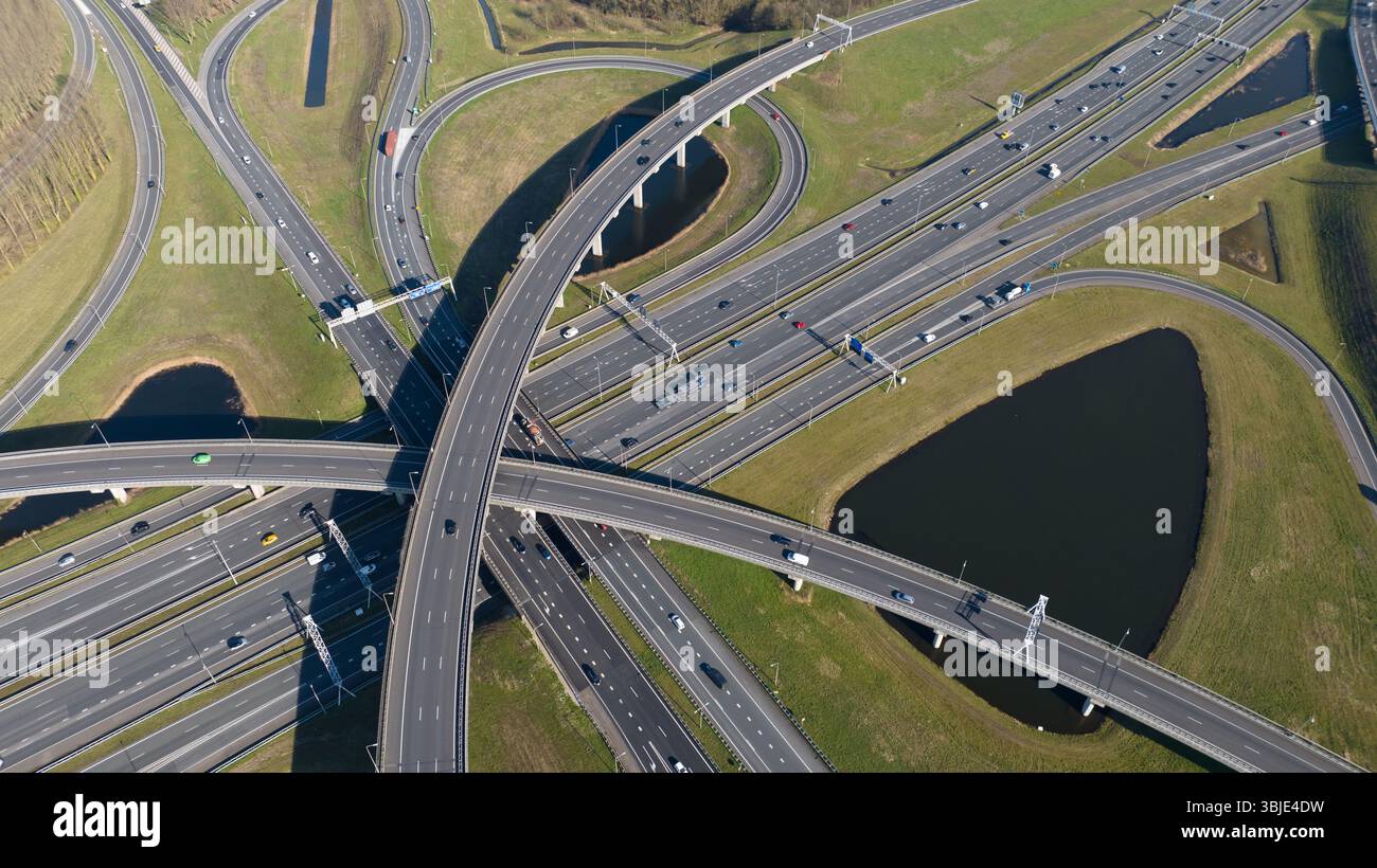 Motorway Intersection View traffic intersection highway, multi level lane motorway, cars, traffic ...
