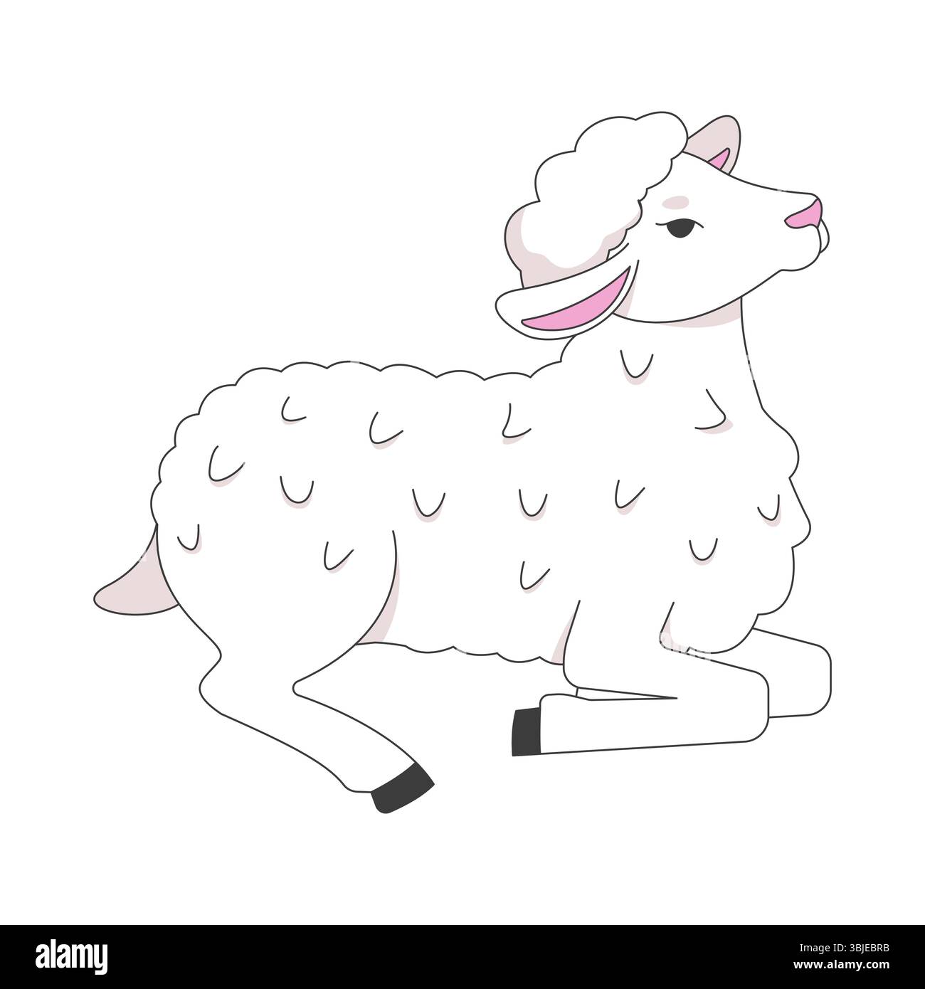 Lamb lying down in peaceful pose 2D cartoon character Stock Vector
