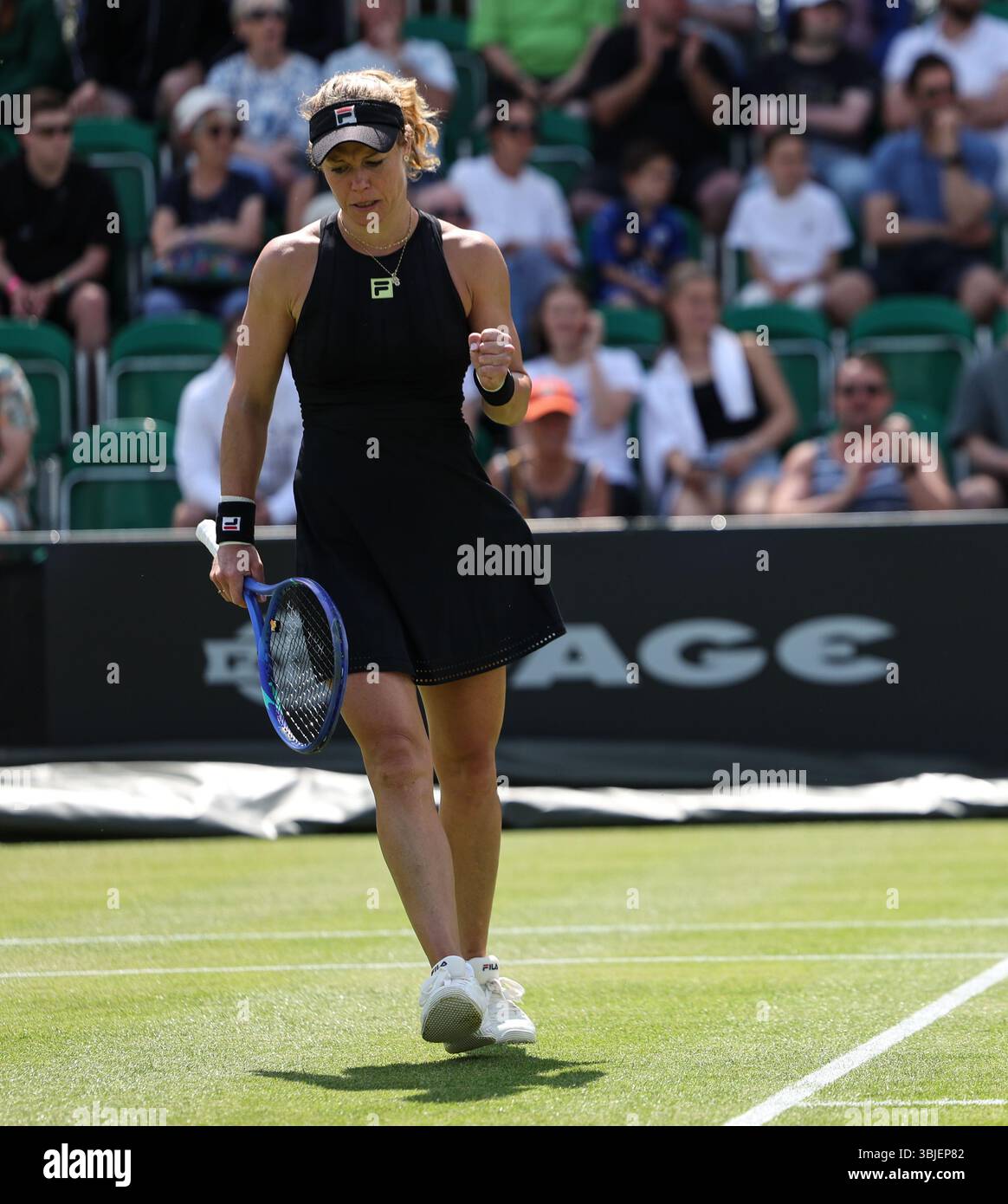 Ilkley, UK. 15th June, 2025. Laura Siegmund (GER) celebrates her win over Hailey Baptiste (USA) during the qualifying round on Day 2 of the Lexus Nottingham Open Tennis Open on the 14th June 2025 Credit: Andrew Sumner/Alamy Live News Credit: Andrew Sumner/Alamy Live News Stock Photo