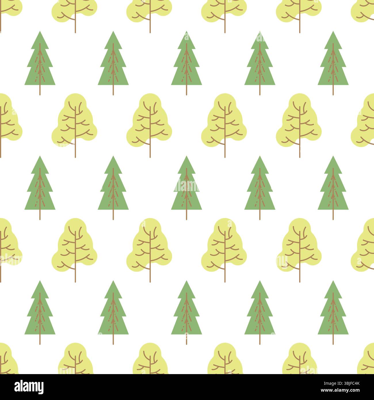 Seamless pattern with colored trees on white background. Vector illustration. Stock Vector