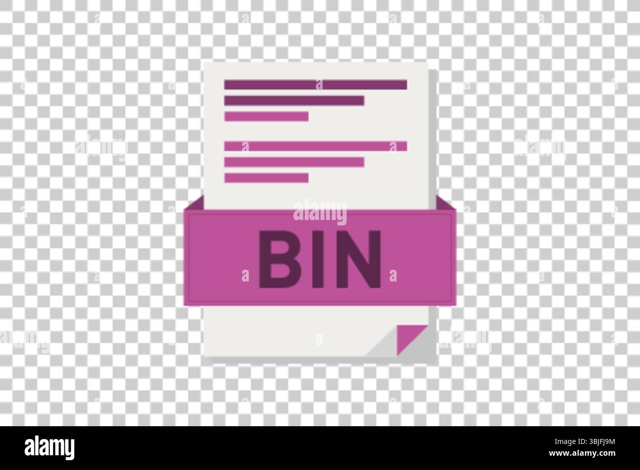 Vector illustration of BIN document icon on transparent background symbolizing document format or type Stock Vector